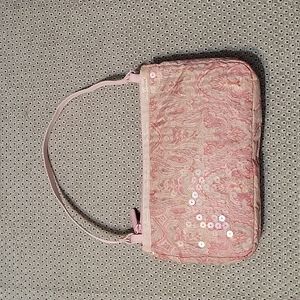 *Vintage/Y2K* LeSportSac Pink Sequined Paisley Print Mini Handbag EUC